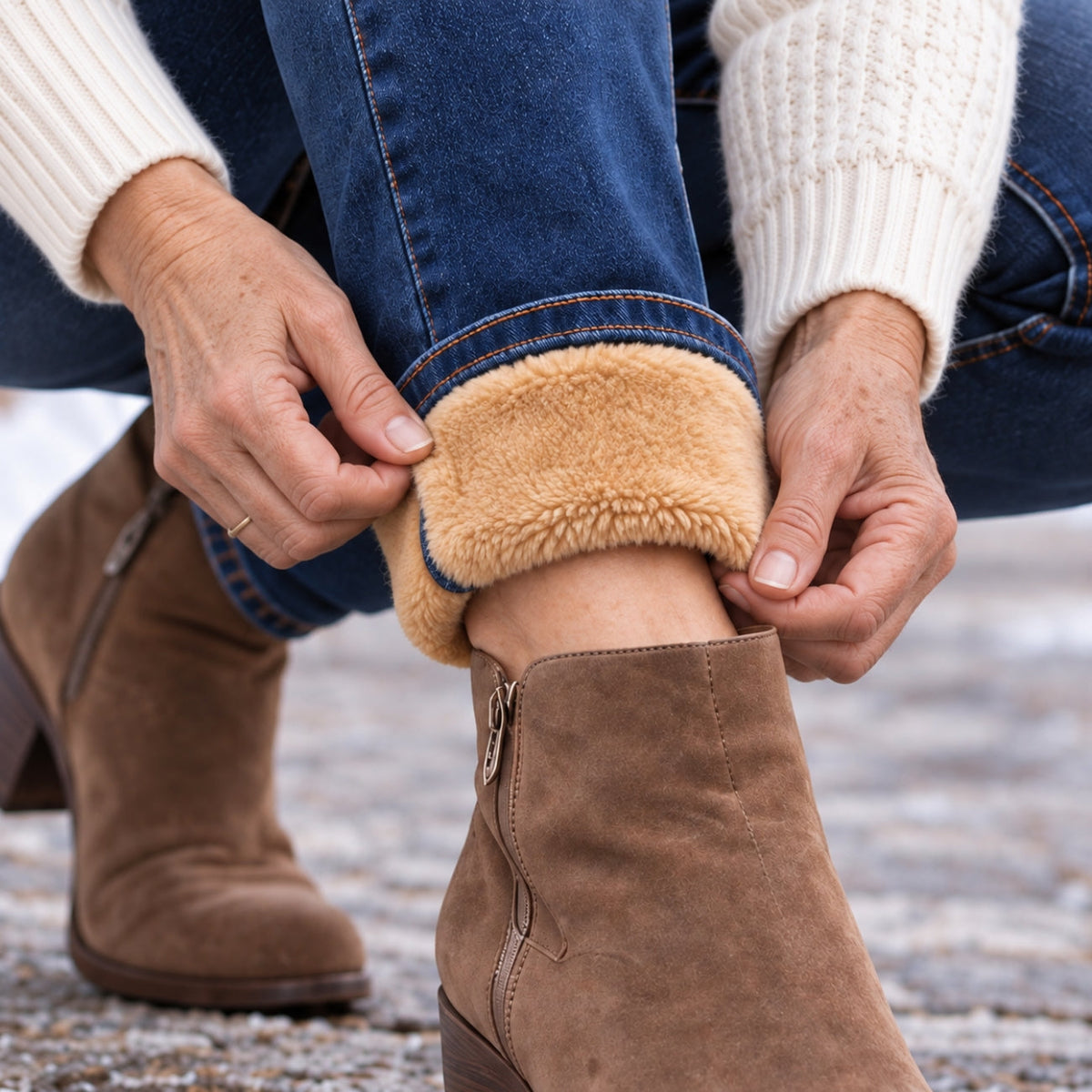 Warm-Lined Straight Jeans