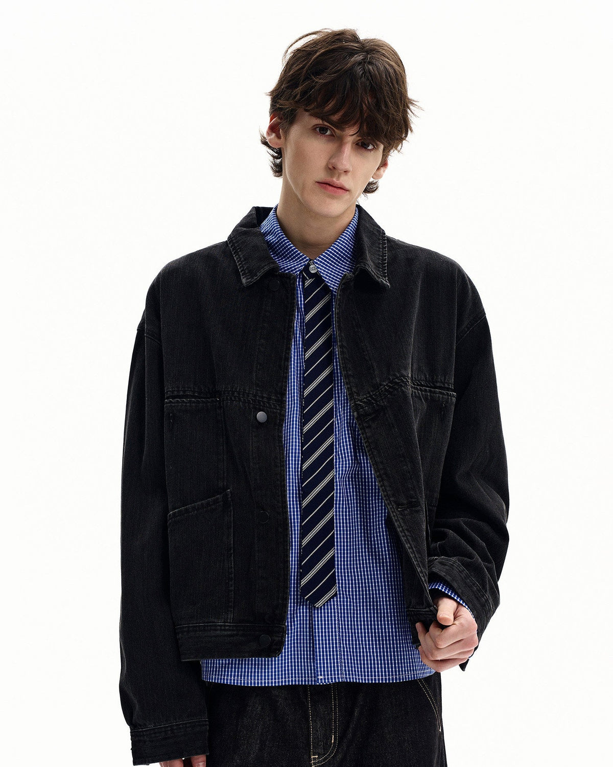 Giacca di Jeans da uomo Nera con Bottoni a Pressione | Haven Loom, immagine 2