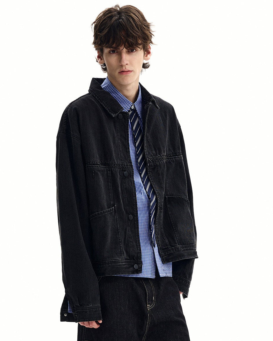 Giacca di Jeans da uomo Nera con Bottoni a Pressione | Haven Loom, immagine 3