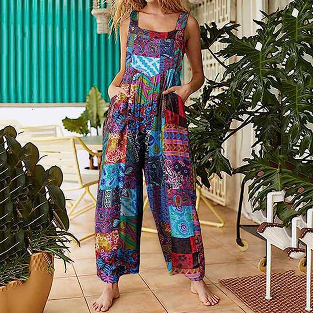 Tuta a spalline con stampa patchwork, vista 2