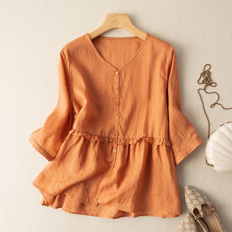 Blusa con bottoni e volant, immagine 2