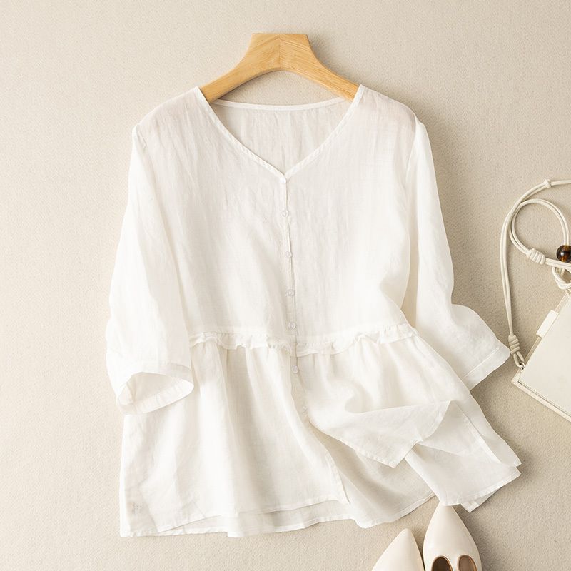 Blusa con bottoni e volant, immagine 3