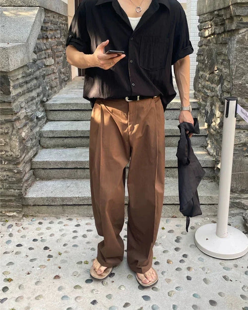 Pantaloni Larghi da uomo Vita Alta con Pinces in Lino | Haven Loom