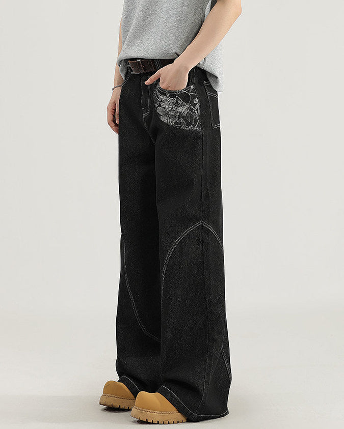 Jeans Larghi da uomo con Cuciture a Contrasto | Haven Loom, immagine 3