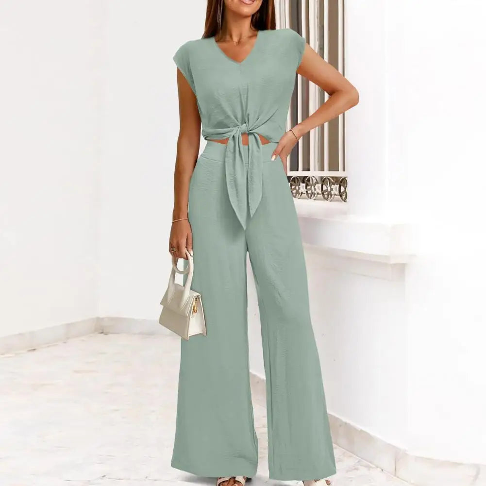 Completo con top annodato e pantaloni, vista 5