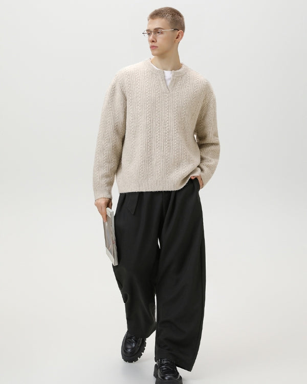 Maglione da uomo a Trecce Scollo a V in Lana | Haven Loom, immagine 3