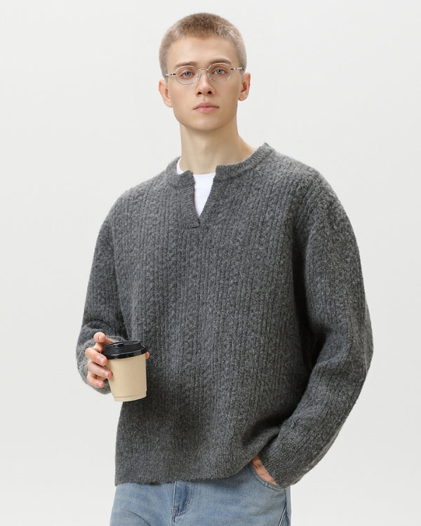 Maglione da uomo a Trecce Scollo a V in Lana | Haven Loom, immagine 4
