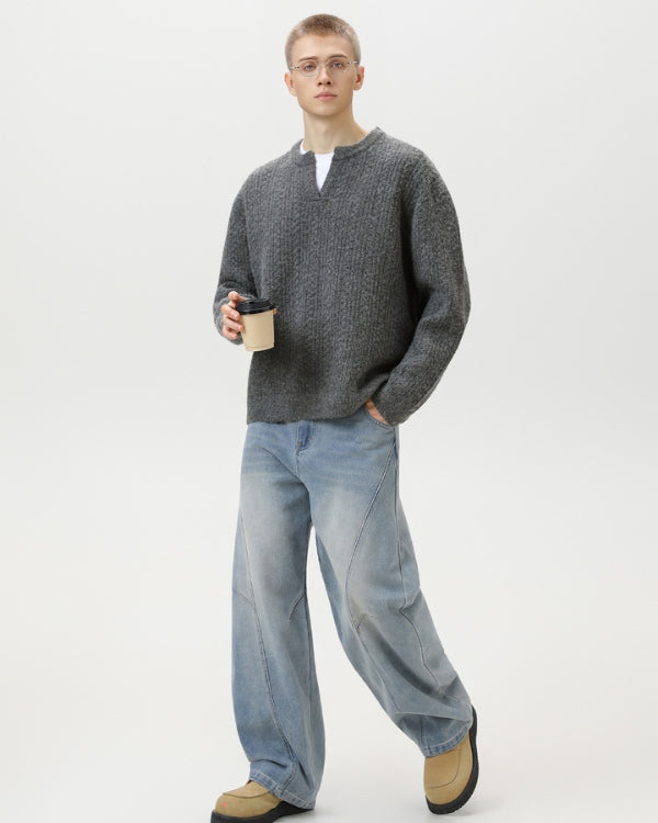 Maglione da uomo a Trecce Scollo a V in Lana | Haven Loom, immagine 6