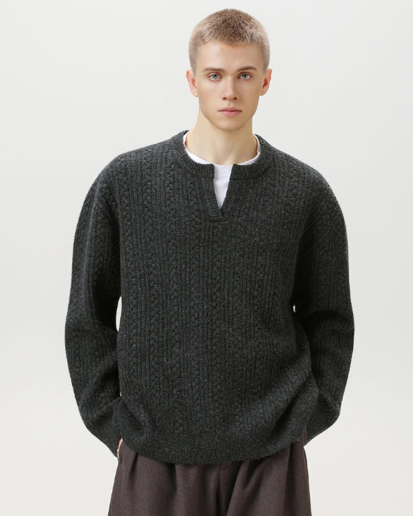 Maglione da uomo a Trecce Scollo a V in Lana | Haven Loom, immagine 7