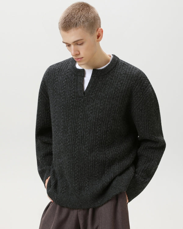 Maglione da uomo a Trecce Scollo a V in Lana | Haven Loom, immagine 8