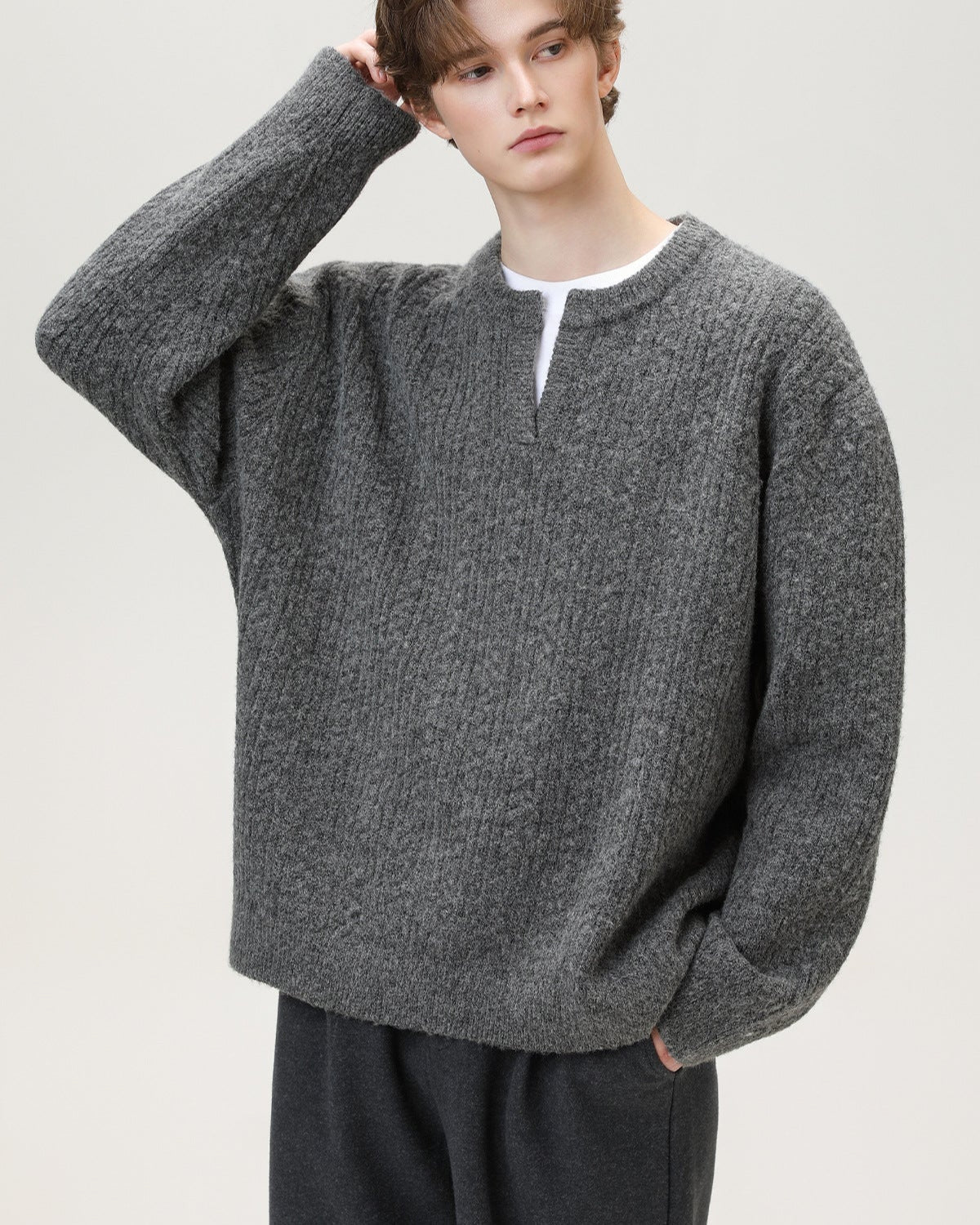 Maglione da uomo con Collo Aperto in Maglia | Haven Loom