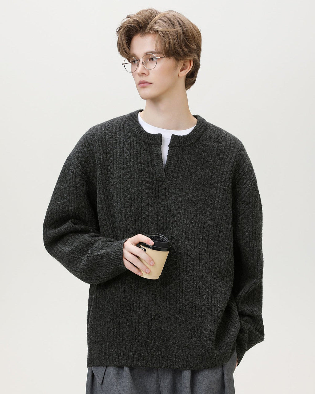 Maglione da uomo con Collo Aperto in Maglia | Haven Loom, immagine 8