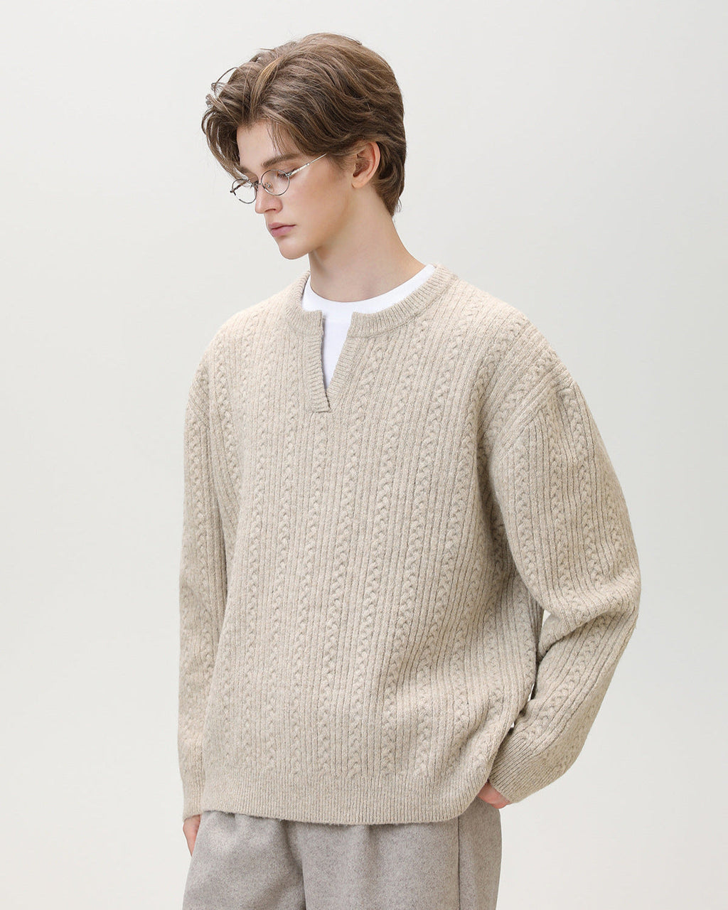 Maglione da uomo con Collo Aperto in Maglia | Haven Loom, immagine 7