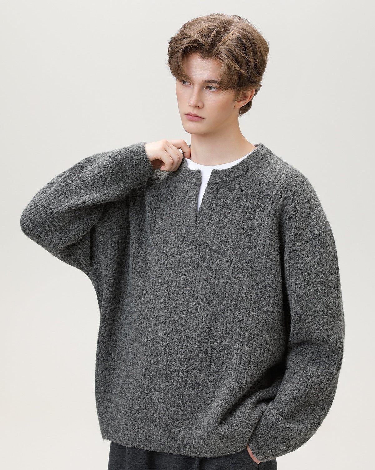 Maglione da uomo con Collo Aperto in Maglia | Haven Loom, immagine 4