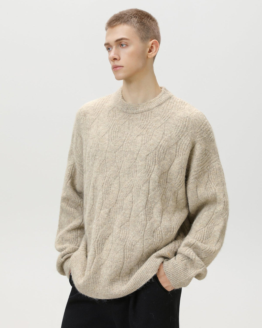 Maglione da uomo Oversize a Trecce Girocollo | Haven Loom, immagine 3