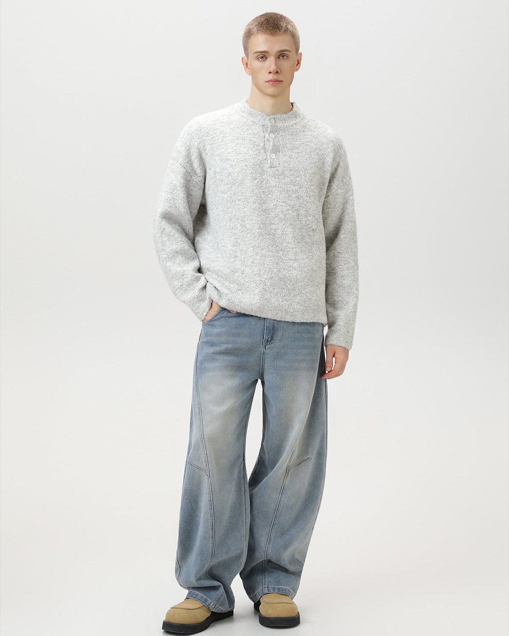 Maglione da uomo Oversize con Colletto Polo in Misto Lana | Haven Loom, immagine 10