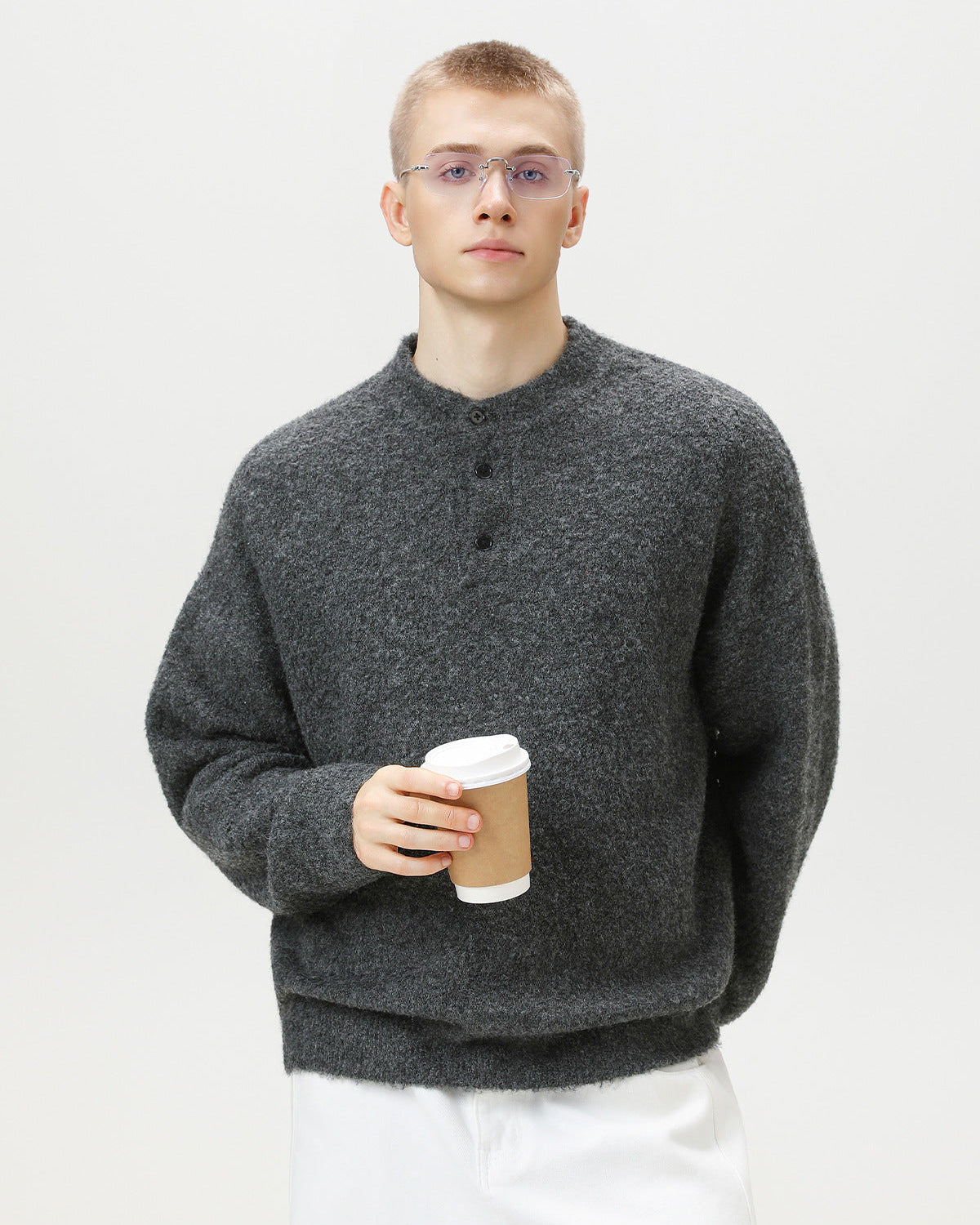 Maglione da uomo Oversize con Colletto Polo in Misto Lana | Haven Loom, immagine 6