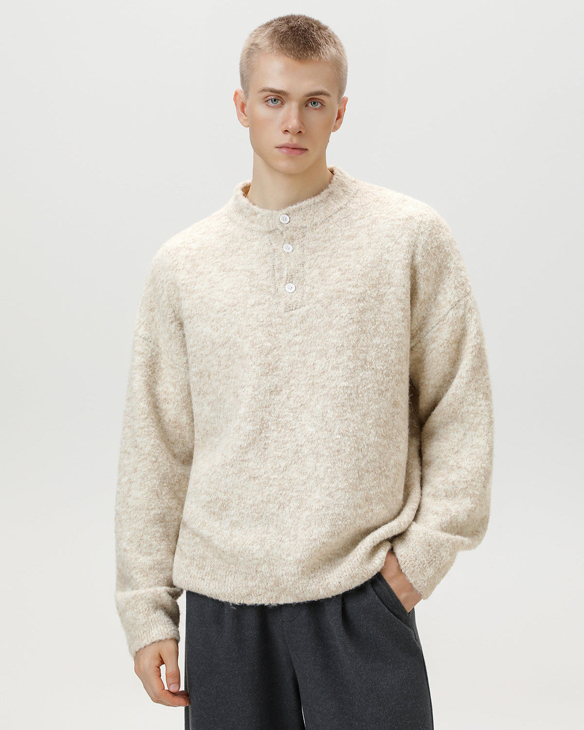 Maglione da uomo Oversize con Colletto Polo in Misto Lana | Haven Loom, immagine 8