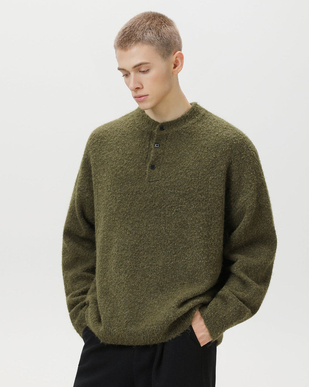 Maglione da uomo Oversize con Colletto Polo in Misto Lana | Haven Loom, immagine 3