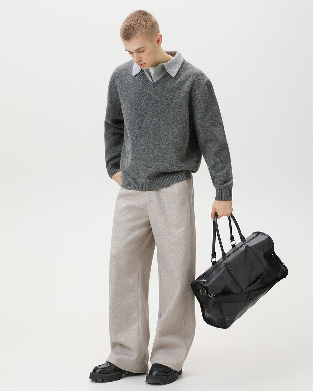 Maglione da uomo Scollo a V con Colletto in Lana | Haven Loom, immagine 5
