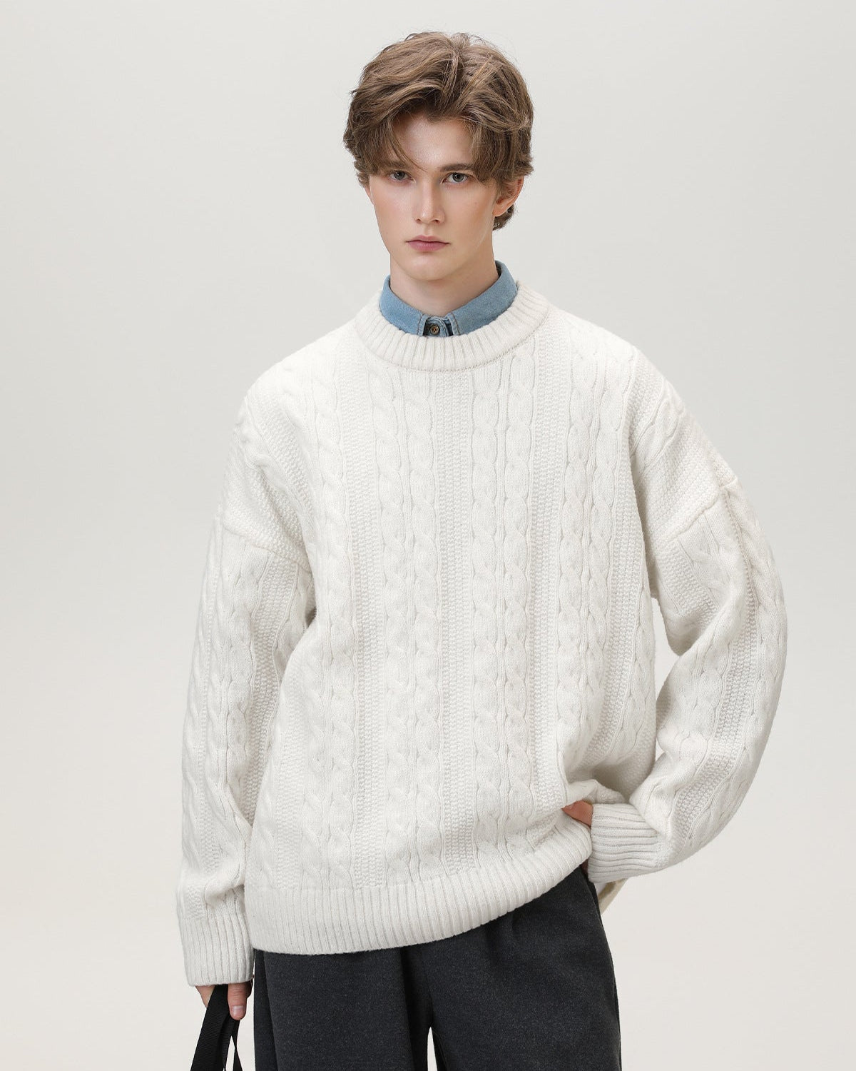 Maglione da uomo a Trecce in Misto Lana | Haven Loom, immagine 3